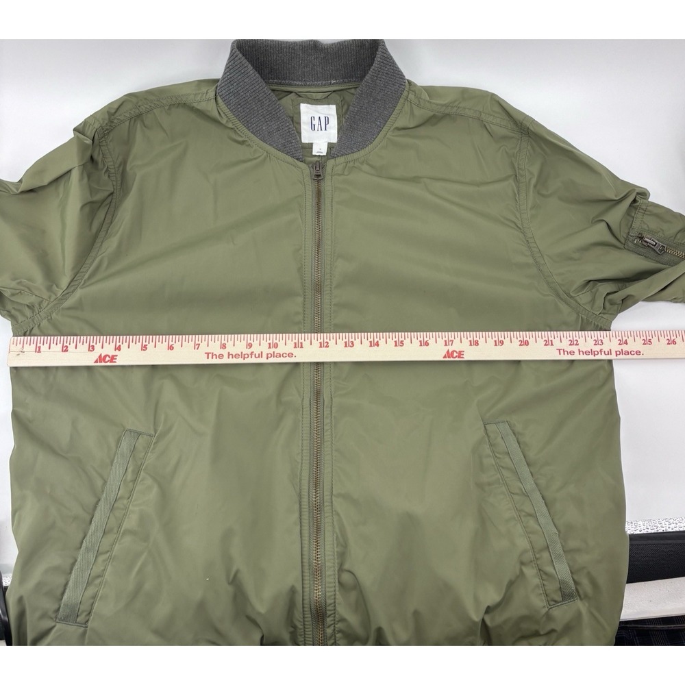 Gap Lightweight Bomber Jacket Army Green Y2K Aviator Nylon Flight Zips Mens L - Picture 11 of 15